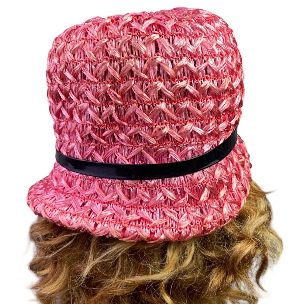 Vtg Best Fashions Hat Womens Small Pink Woven Straw Cloche Church Mod Fashion - Picture 4 of 10